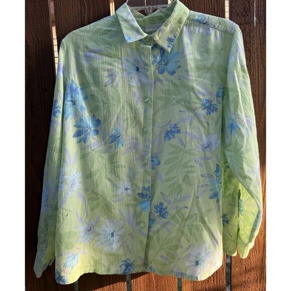 Women's Appleseed's Floral Button Up Blouse SZ Petite Large Whimsy Workwear - Picture 1 of 6